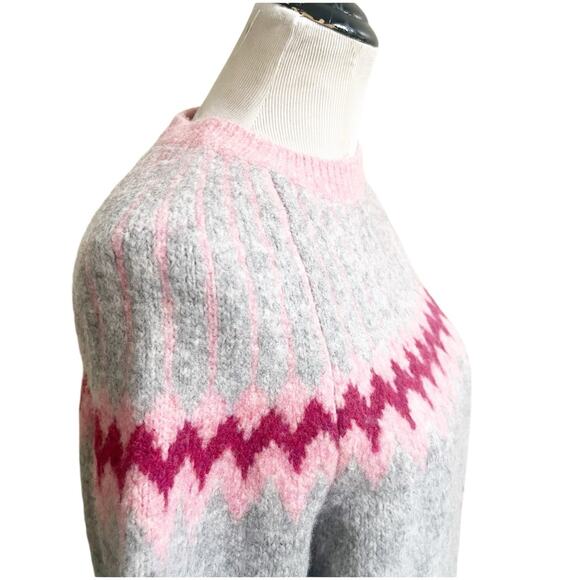 Jason Wu Women’s Fair Isle Sweater Wool Sz Small Gray Pink Oversized Crew Neck - Picture 9 of 12